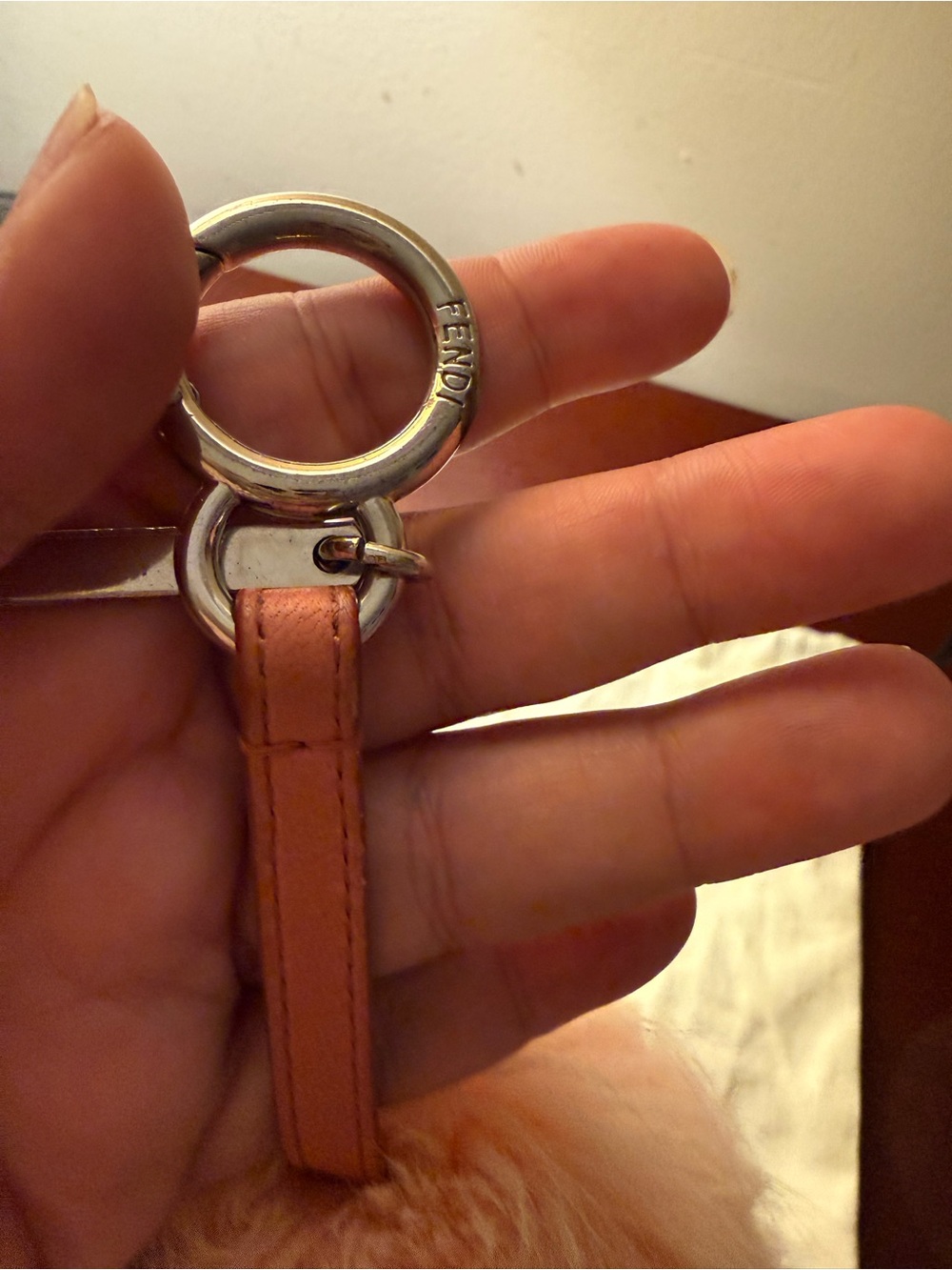 Fendi Fur Pom letter Y Keychain - Peach and Black - Picture 5 of 6